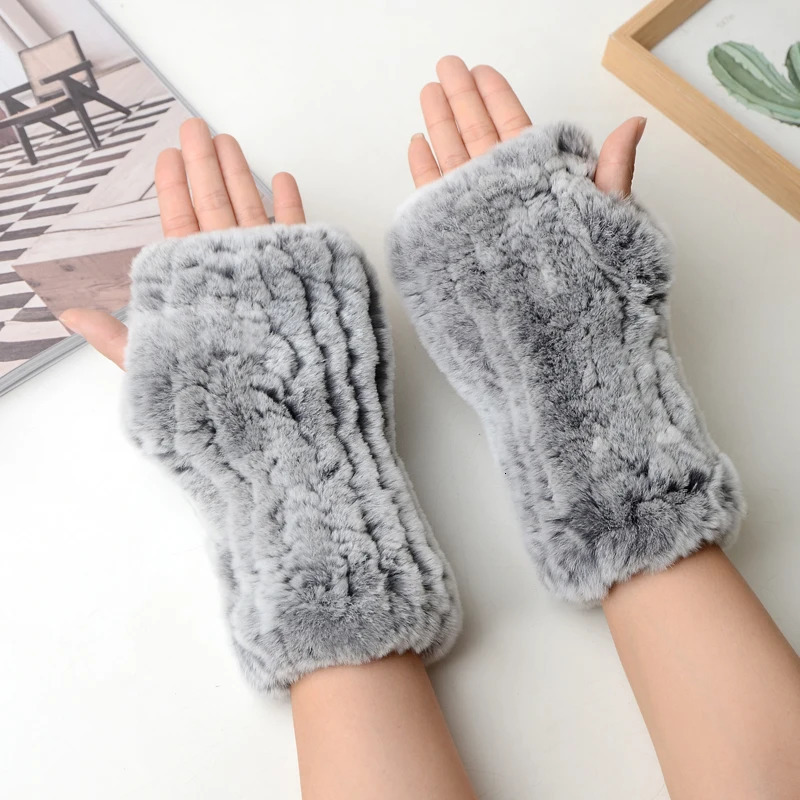 Winter Warm Real Fur Fingerless Gloves Women Knit Fur Mitten Girls 100 Real Genuine Knitted Rex Rabbit Fur Mittens 251029