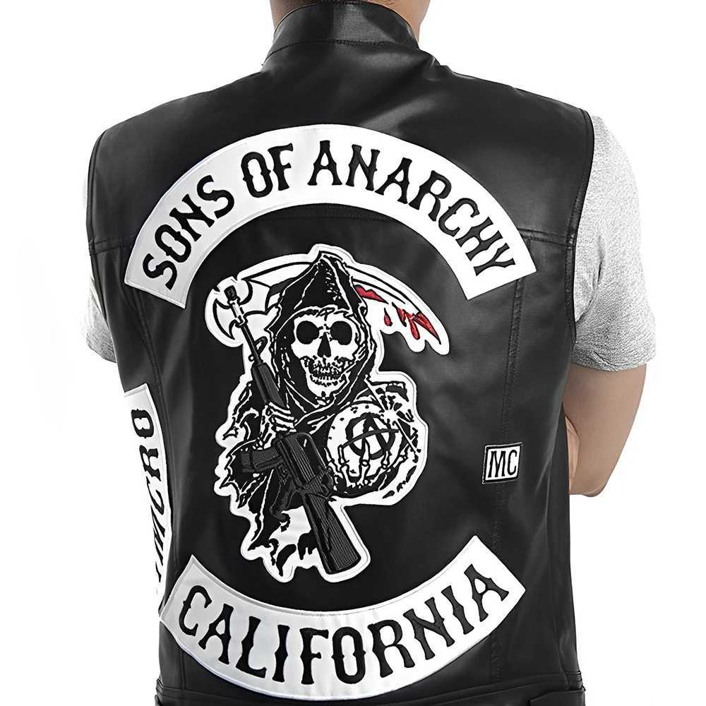 Men Motorcycle Spring Jackets SOA Punk Black Motorbike Gilet Sons of Anarchy Leather Moto Jacket Vest W251029