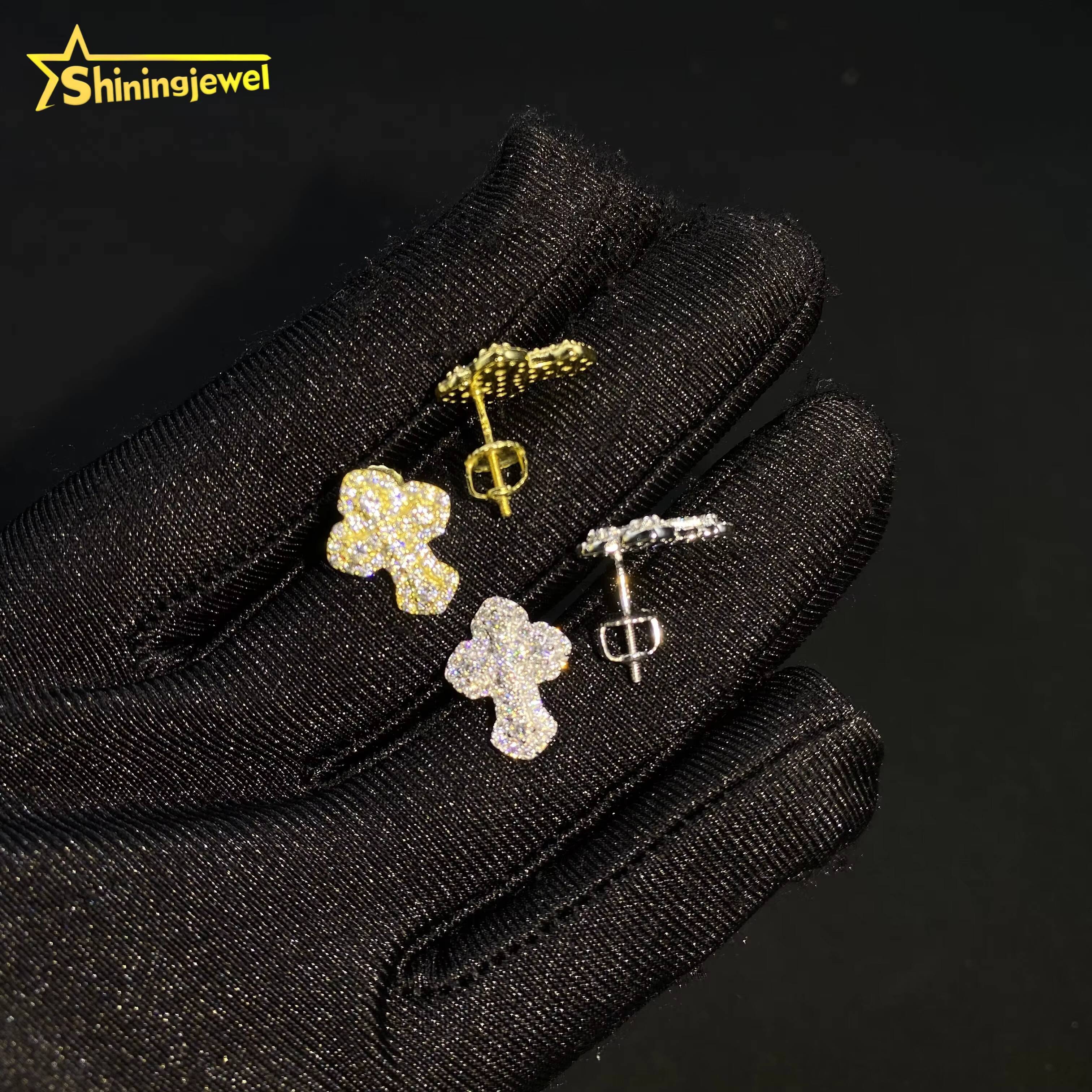 Ready to Ship Trendy Screw Back Ear Studs D VVS Moissanite Iced Out Diamond Hip Hop Jewelry 925 Silver Cross Stud Earrings Mens