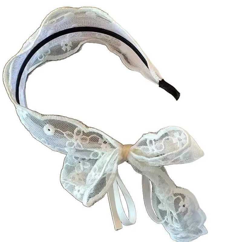 2025 French Lace Wide Headband Chiffon Bow Flowing Ribbon Hair Clip Boho Chic Vintage Hair AccessoryW251028