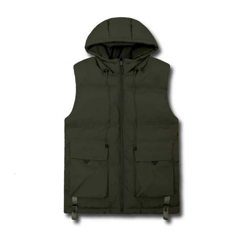 Men Multi Pocket Stand Up Collar Vest Mens Outdoor Trend Brand Vests Men Hooded Zipper Vests Pure Color Windproof Mens Vests W251029