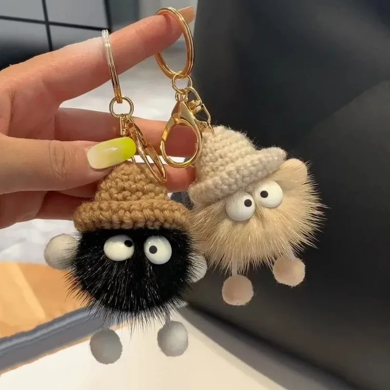 Cute Mink Fur lanyard Briquettes Keychain Car KeyRing Pendant Plush School Bag Pendant Gift kawaii backpack keychains 251029