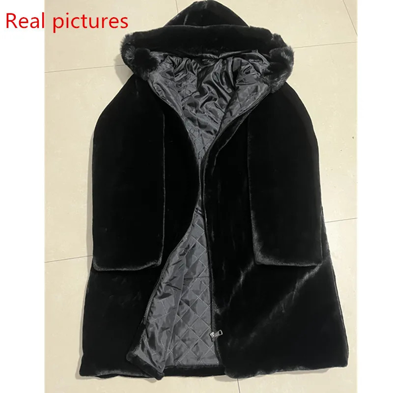 2025 Winter Faux Fur Jacket Black Hooded Parkas Coat Thicken Ladies Warm Long Overcoat 5XL Windproof Snow Outerwear Female 251029