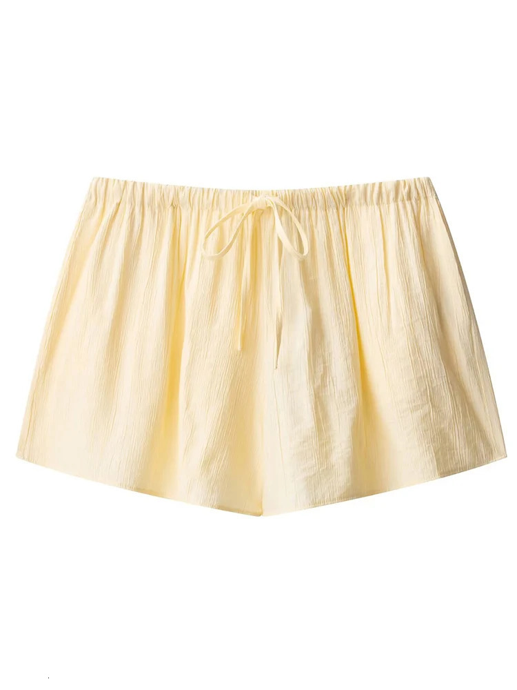HH Fashion Women Yellow Cotton Linen Lace Up Shirt Shorts Set Vneck Lace UpHigh Waist Drawstring Pocket Shorts Suit 251029