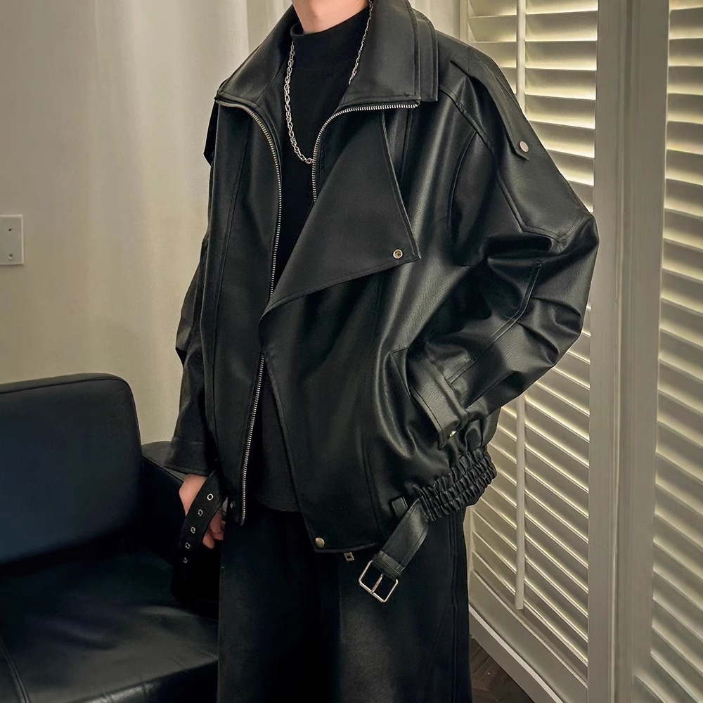 Spring And Autumn Youth American Designer Jacket Style High-end Cool Leather Jacket Coat Regular Casual Zipper Solid Color