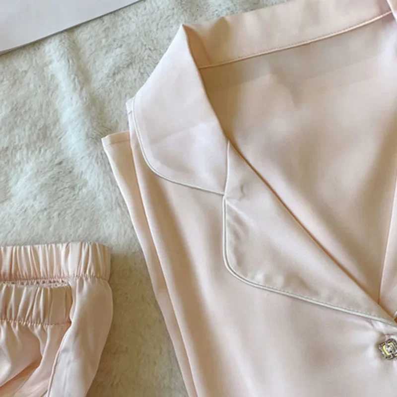 Big Size Women Pajamas Set Ice Silk ShortSleeved Girl Home Wear Solid Ladies sleepwear TwoPiece Comforts Cherry Print Fall AndT251029