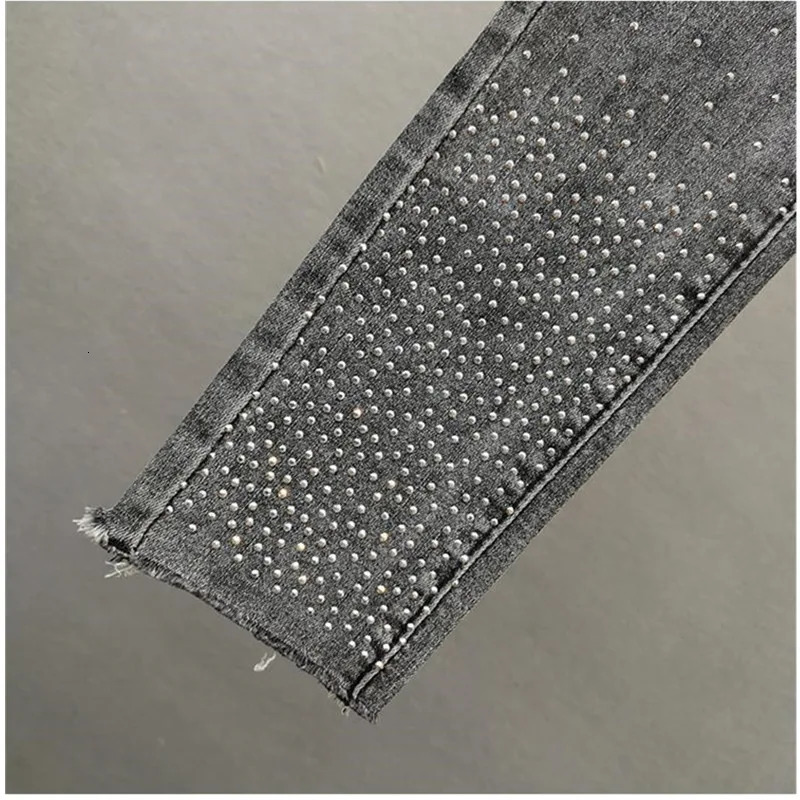 Womens Jeans 2025 Summer Elastic Slim Heavy Industry Diamond Small Foot Pencil Pants Female Casual Denim Trousers 251029