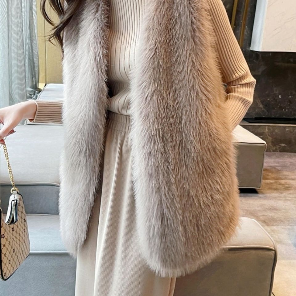 Autumn Winter Fur Vest Women Thicken Warm Plush Sleeveless Jackets Female Mid Long Waistcoat Woman clothing outwear 241031