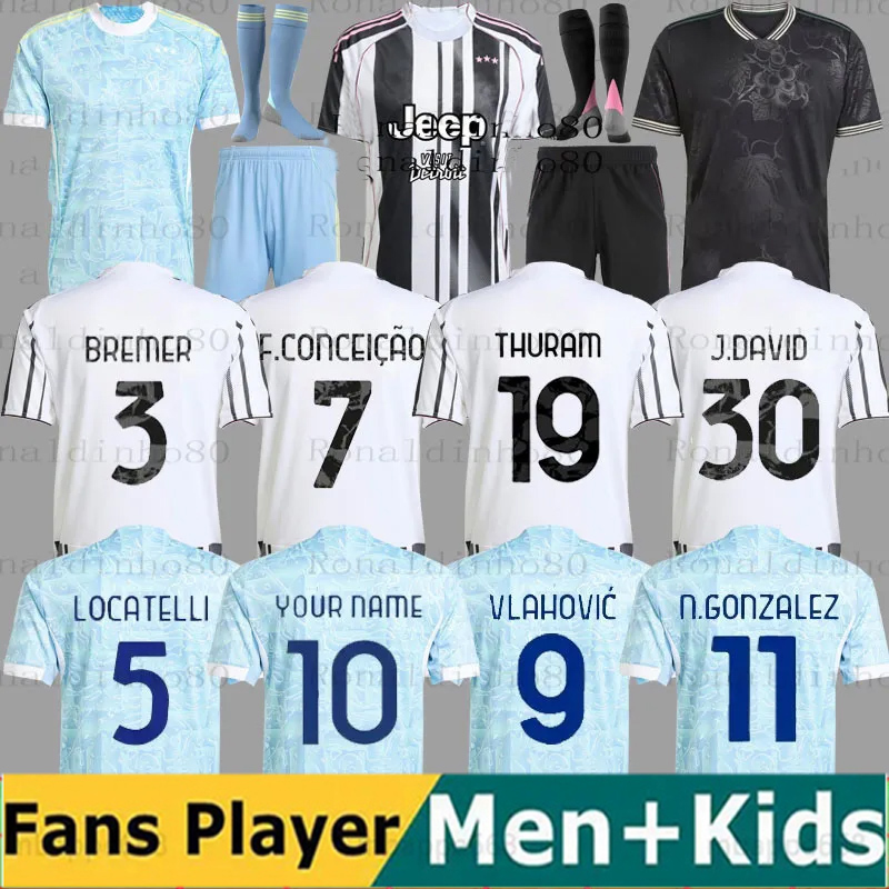 25 26 Juve Jerseys YILDIZ Soccer Jerseys Home Away F.CONCEICAO J.DAVID E.ZHEGROVA Thuram Kalulu VLAHOVIC KEAN Fans Player Football Shirt Men Kids kit Kits JuveJerseys
