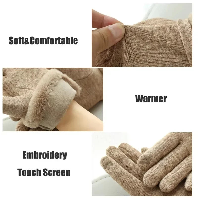 Winter Women Keep Warm Plus Velvet Touch Screen Thicken Plush Wrist Suede Gloves Fashion Personality Elegant Drive Cycling i251029