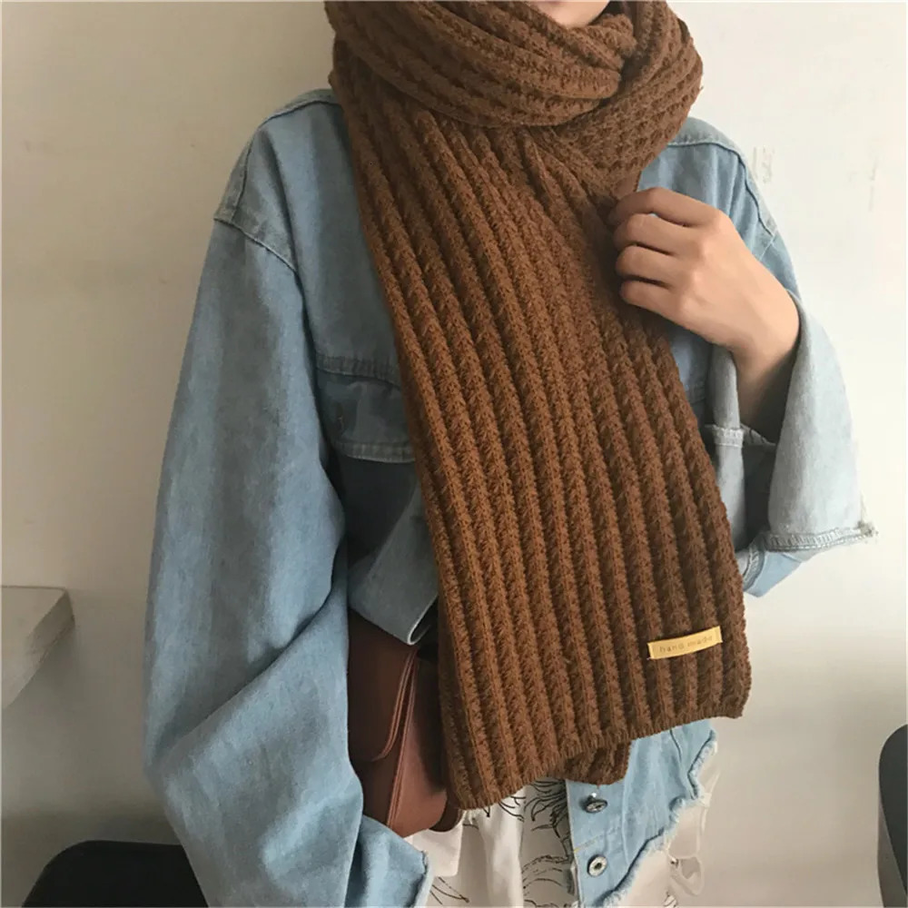 Fashion Women Men Winter Warm Knitted Scarf Solid Color Outdoor Thickened Neckerchief Vintage Wraps Long Scarves Neck Cover 251029
