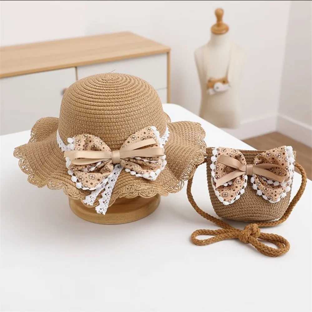 Bear Leader Children Outdoor Girls Sunscreen Princess Sun Hat Bag 2pcs Sets Summer Braided Beach Accessories251028