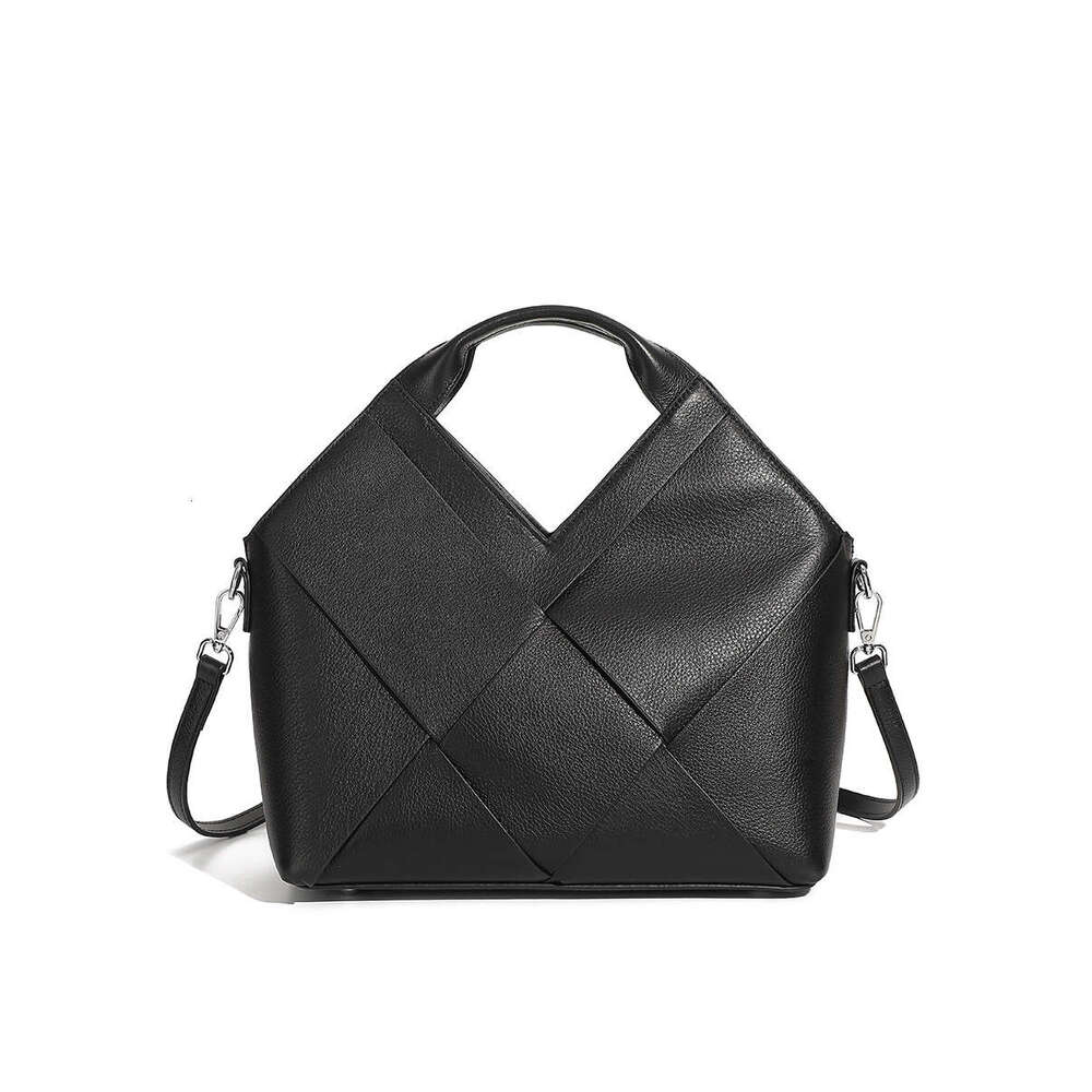 Top Layer Genuine Woven Inverted Triangle Design Fashion Soft Leather Handbag Crossbody Bag for Women
