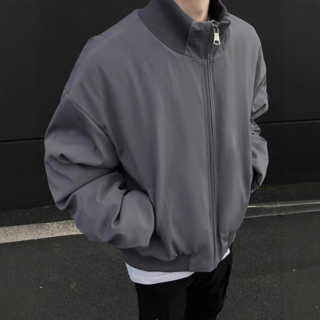 Gray American Style Bomber Jacket Cotton Coat Men Winter Stand Collar Designer Jacket Oversized Short Jacket Padded Workwear Baseball Cotton Jacket