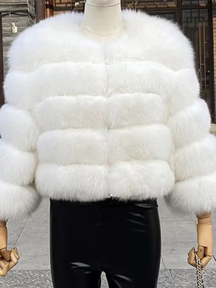 Faux Fur Short Coat Women Cropped Long Sleeve Artificial Fox Fur Jacket Women Winter Fluffy Top Thick Warm Furry Fur Outwear 251029