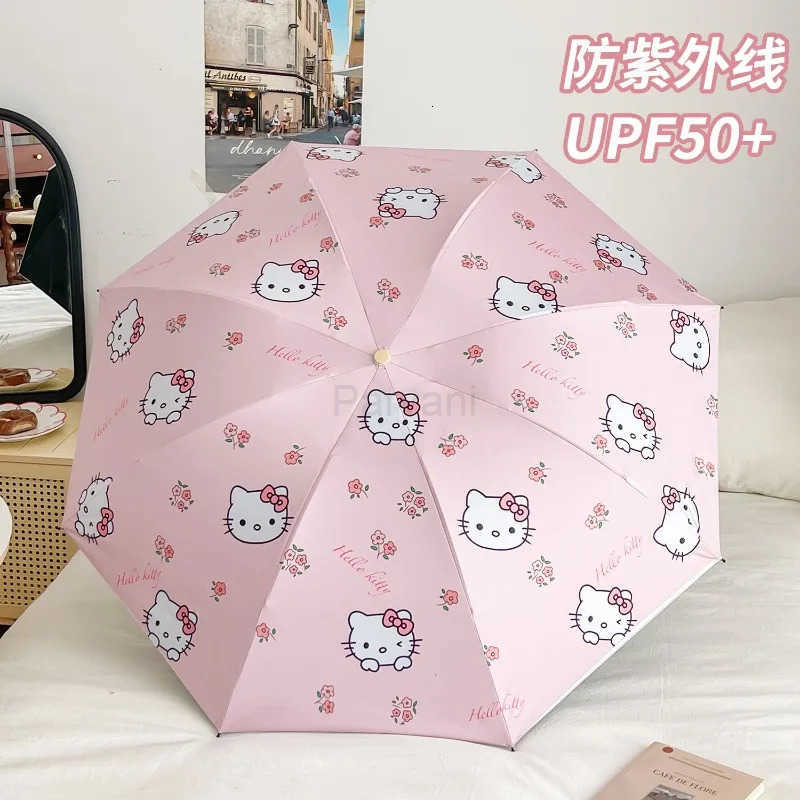Sanrio New Sanrio Sweet Hello Kitty Cute Creative Cartoon Pattern Fashionable Folding Portable Vinyl Shade Umbrella for Rain or Shine L251029