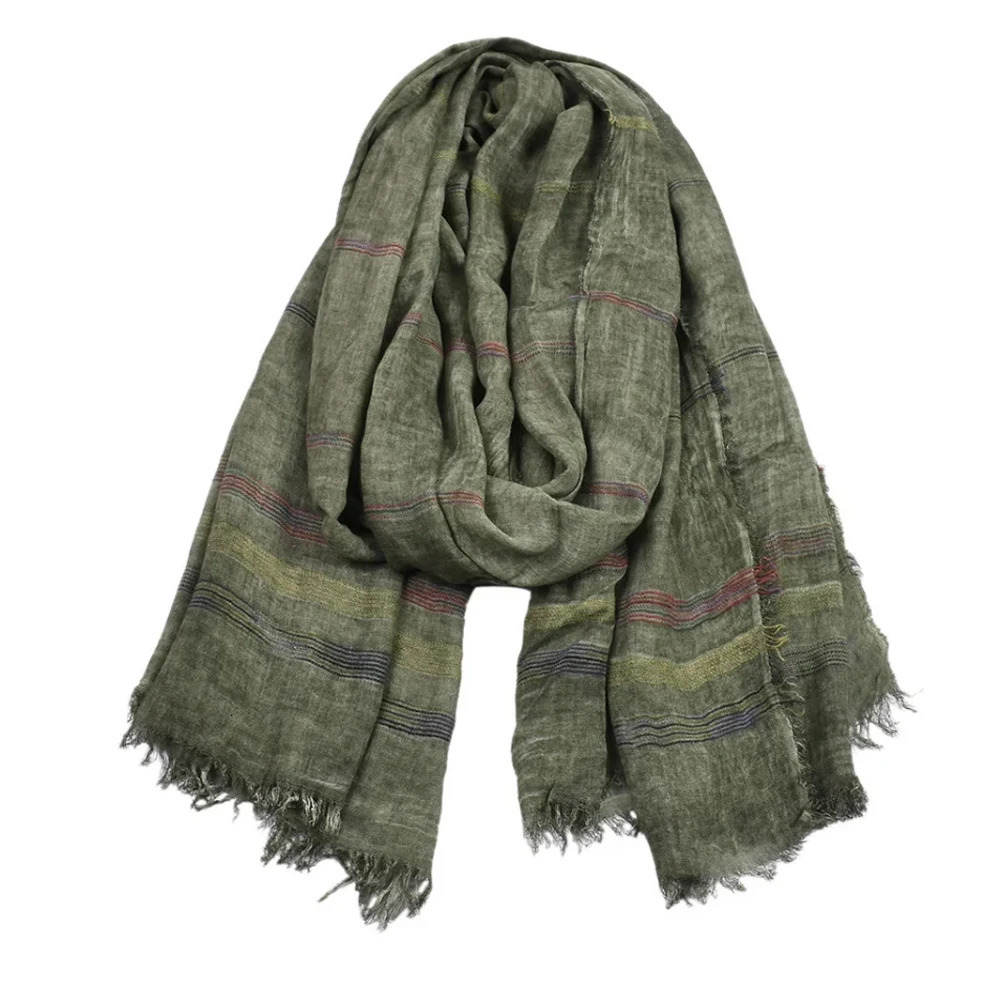 Fashion Men Scarf Cotton Linen Yarndyed Striped Mens Scarves Tassel Long Shawl Autumn Winter Male Accessories Bufanda Wraps 251029