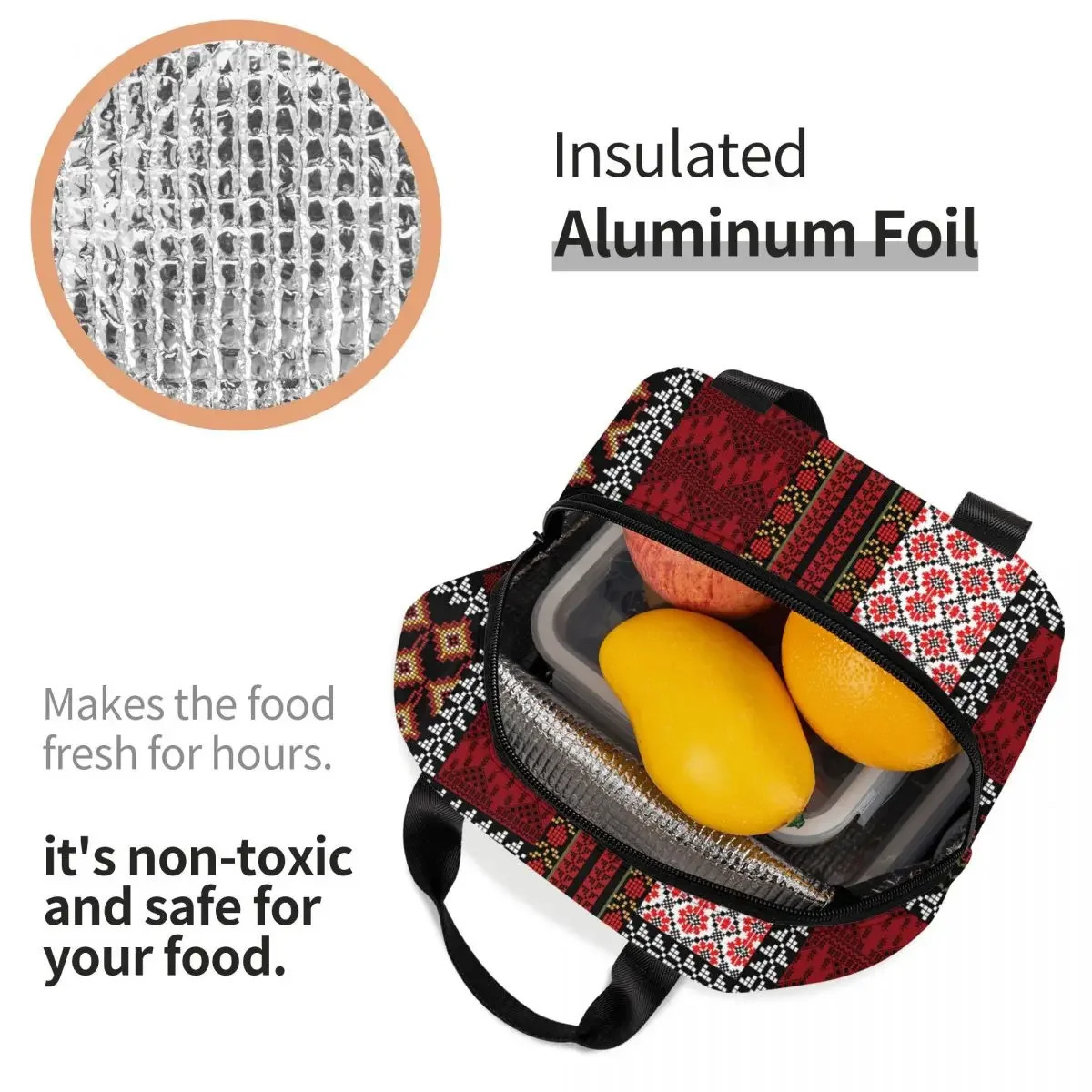 Custom Arabic Keffiyeh Traditional Pattern Insulated Lunch Bags for Tatreez Art Portable Cooler Thermal Food Lunch Box Travel 251029