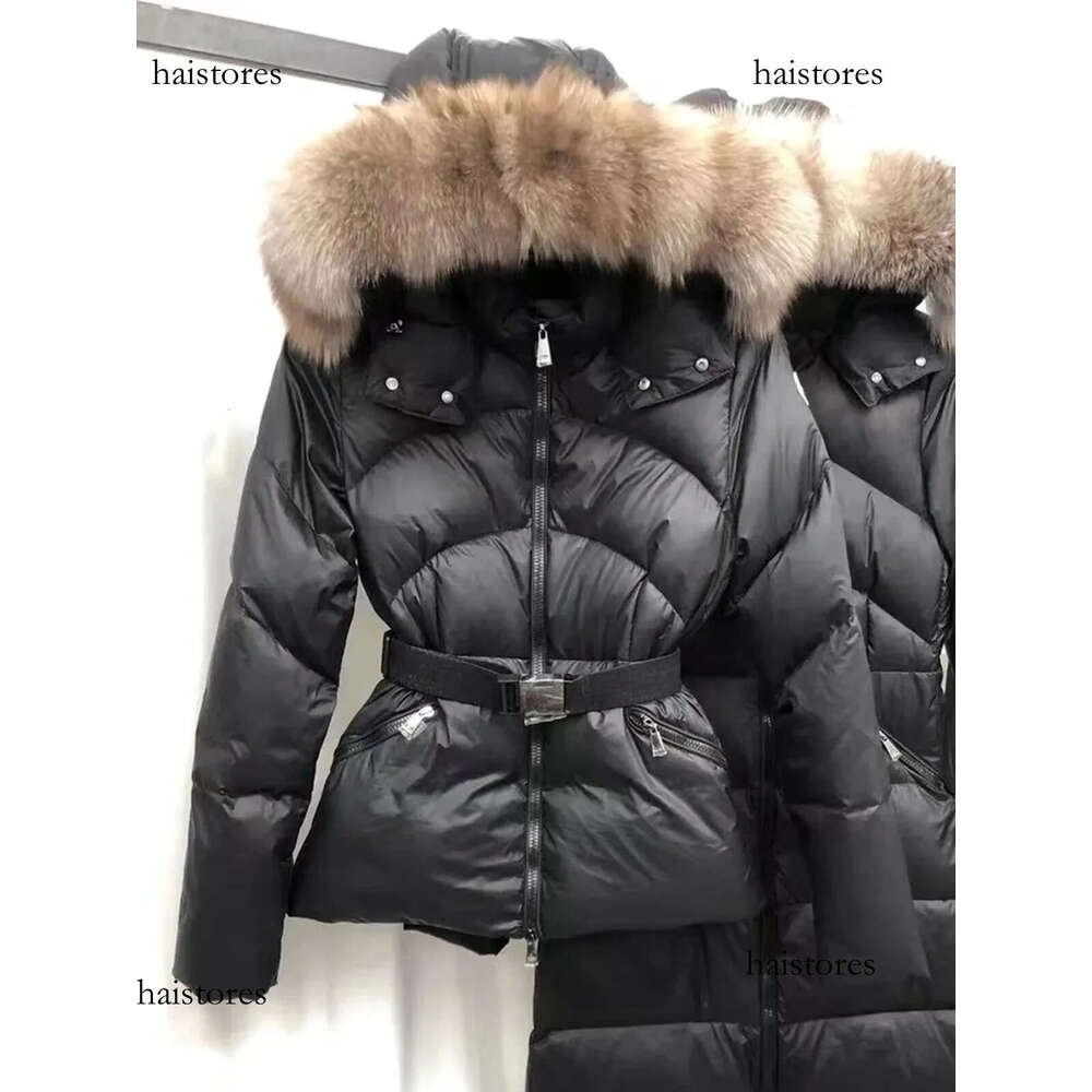 Womens Puffer Designer Winter Down Jackets Fur Coats Real Raccoon Hair Collar Warm Fashion Parkas With Belt Lady Cotton Coat Outerwear Big Pocket