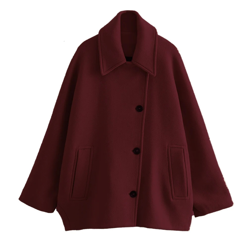 UNIZERAShort Blended Coat for Women Casual Polo Neck Personalized Top Cloak Sleeve Winter 251029