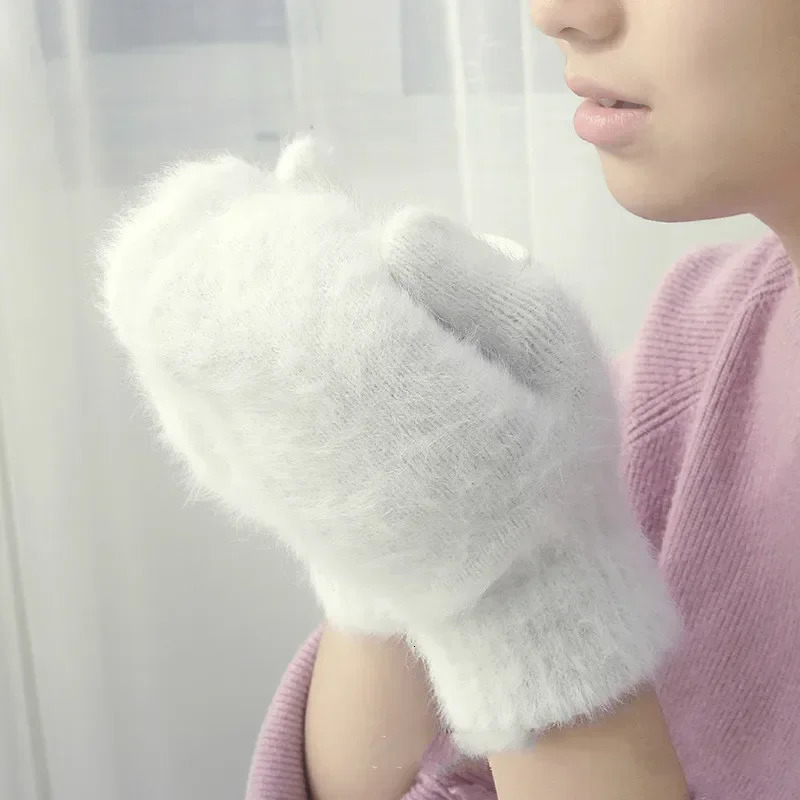 Cute Rabbit Wool Gloves Female Winter Mittens Factory Outlet Fur Gloves Fingerless Gloves Winter Gloves Women Girls Mittens 251029