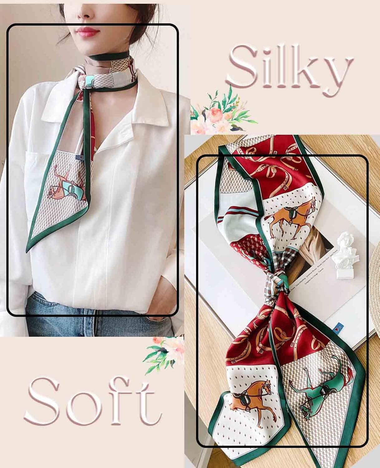 Custom Silk Neck Scarf Christmas Printed Scarves Head Women'S Fashion Oblique Angle Satin Scarfs For Bag Hair 59cmX 5.9cm