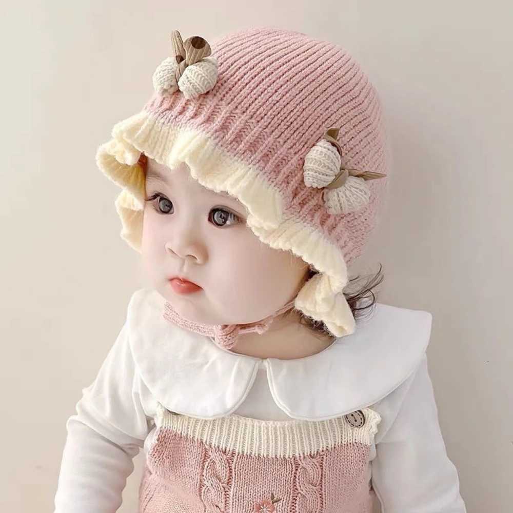 New Fall Winter Knitted Hats Soft Warm Baby Hat with Earmuff Adjustable Floral Faux Wool Hat Fall Winter Baby Accessories MINISO251028