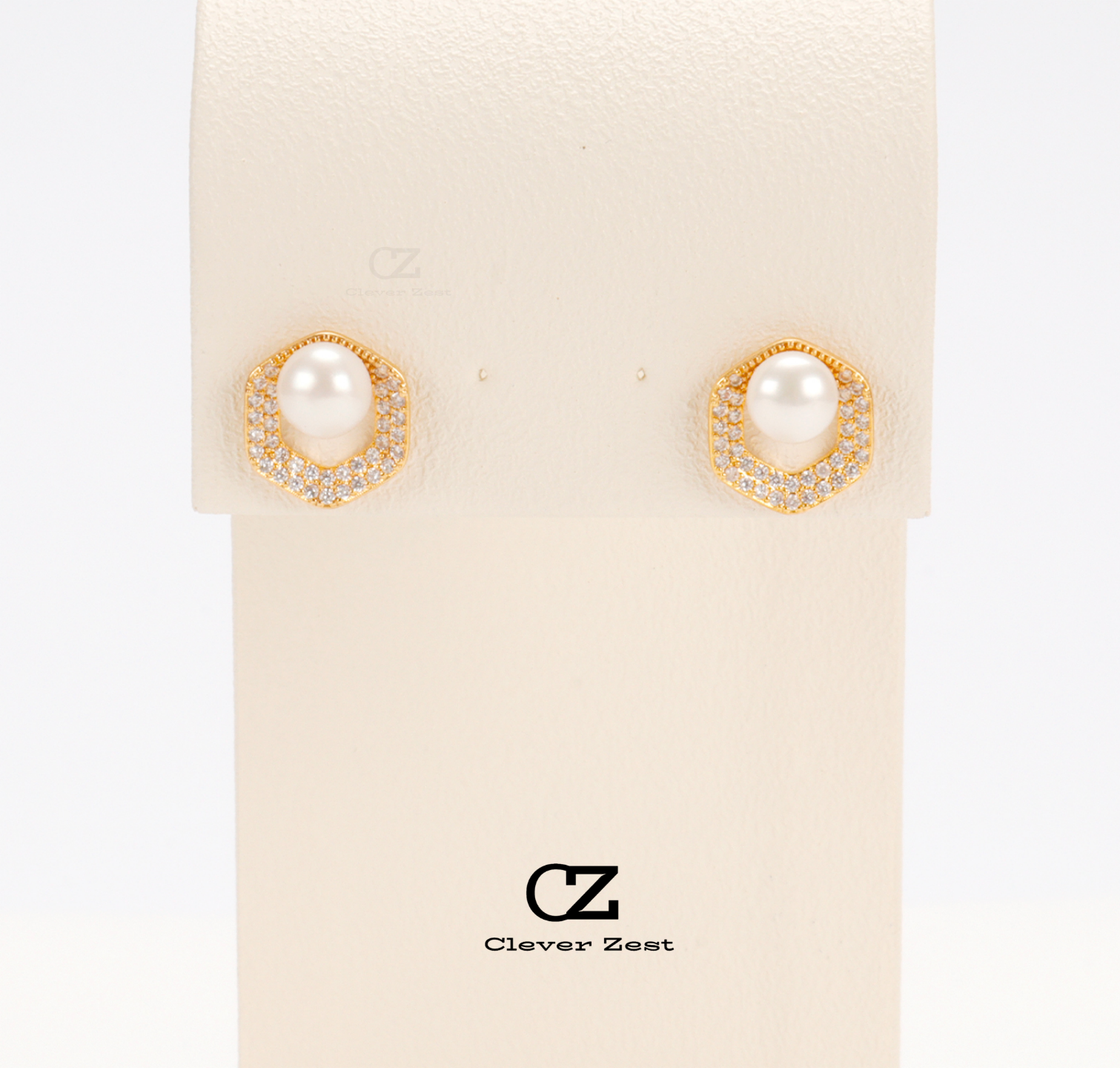 Natural White Pearl Hexagonal Stud Earrings 14K Gold-Filled Fashionable Versatile Trend Anniversary Gift Bestie Gift