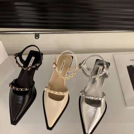 Chunky Heel Silver Closed-Toe Sandals Fairy 2025 New Summer Elegant Designer Shoe French Mary Jane Pointed Toe Single Shoes