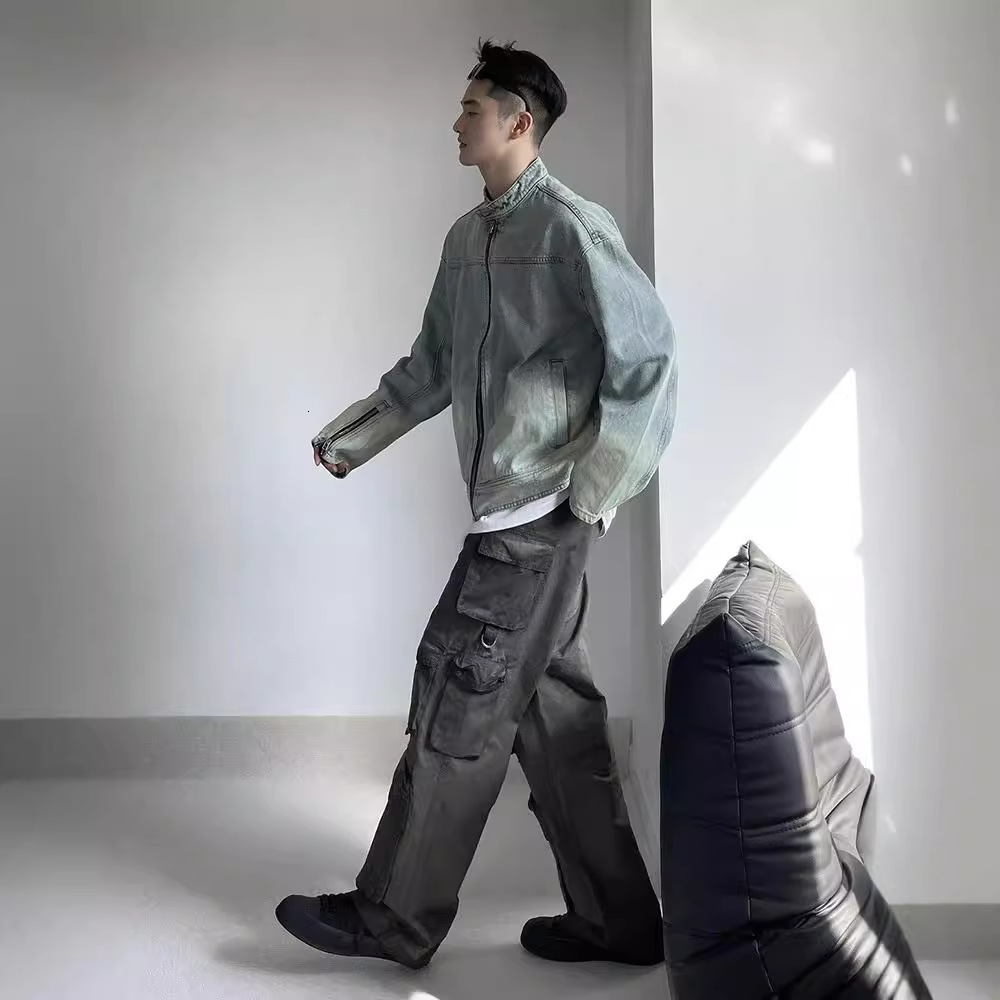 Men's Spring And Autumn American Style Washed Vintage Designer Jacket Denim Zipper Jacket Men's Casual Loose Versatile Jacket Top Trendy
