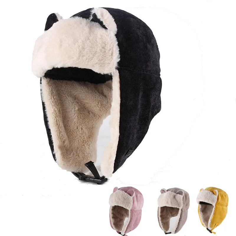 Women Warm Earmuffs Thicken Ear Flapped Hat Winter Cold Proof Warm Cotton Hat Cat Ears Cap Winter Russian Caps 251029