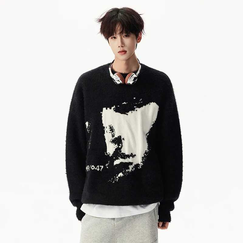 IEFB Niche Design Mens Pullovers Round Collar Letter Embroidery Contrast Color Knitting Tops Loose Pullover Male Sweaters 9X584 J251029
