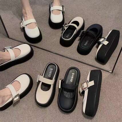 Super Popular Half for Women New 2025 Spring and Autumn French Style High-end Closed-toe Slippers Backless Designer Shoe Lazy Single Shoes