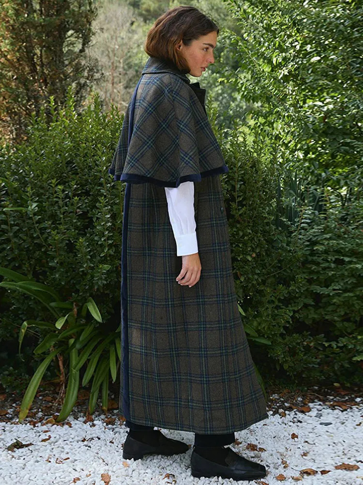 Elegant Cloak Double Breasted Long Coats Women Retro Lapel Side Loose Coat Female Autumn Winter Fashion Lady Outwear 251028