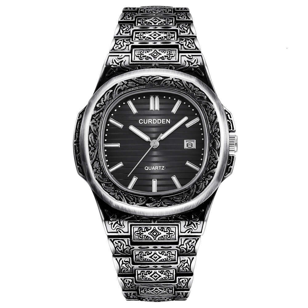 Brand Men's Hip-Hop Engraved Cool Creative Calendar Quartz Watch for Men