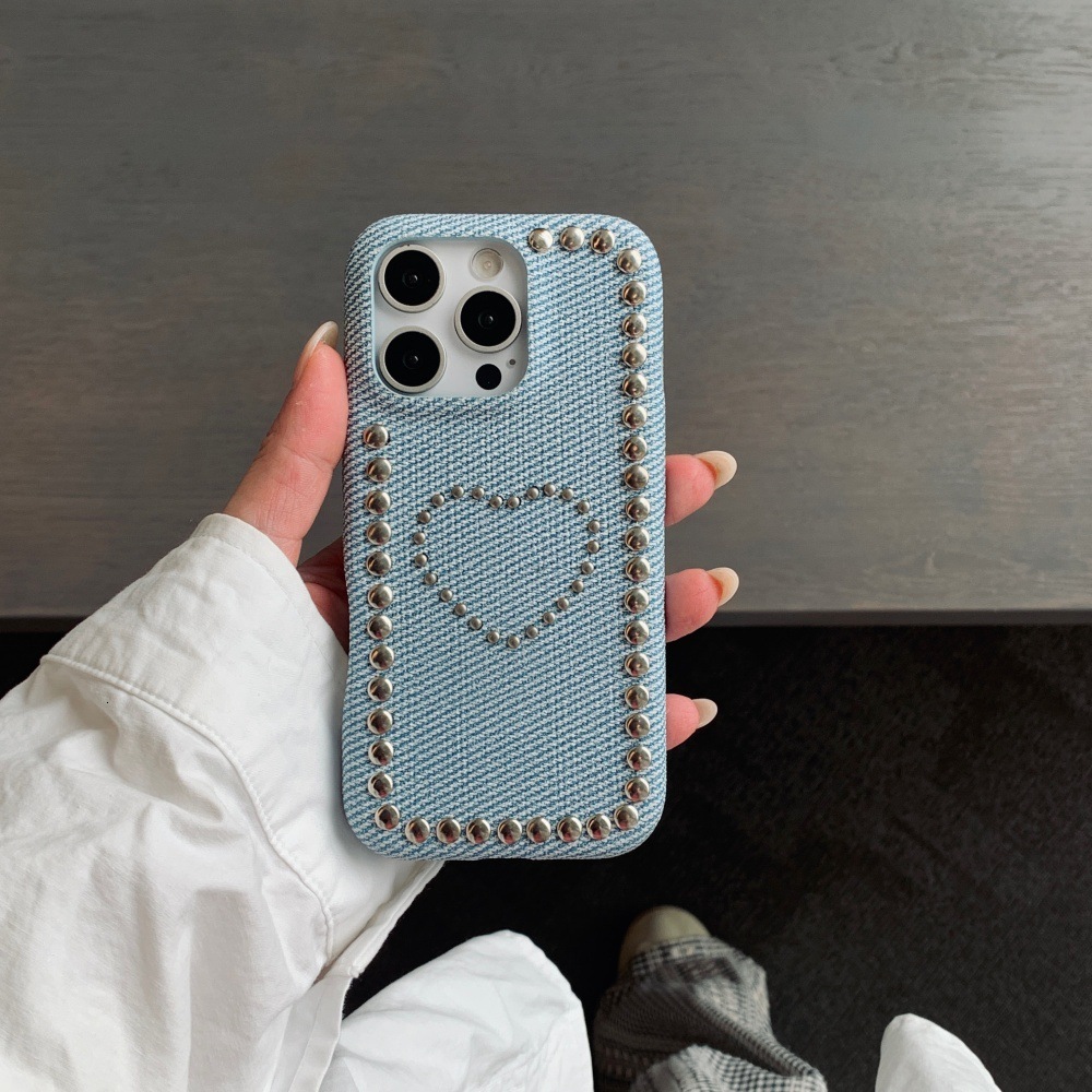 Heart Metal Beaded Personalized Phone Case Compatible with iPhone 17/16 Simple Solid Color iPhone 15/14 Pro