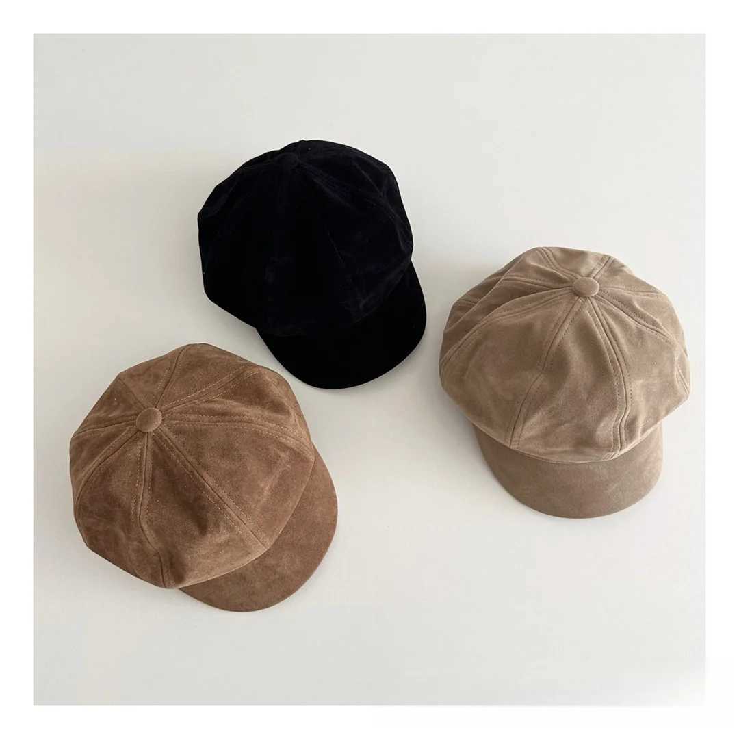 Childrens Hat Girl Japanese Style Kids Vintage Fashion Cap Children Suede Octagonal Beret with Short Brim251028