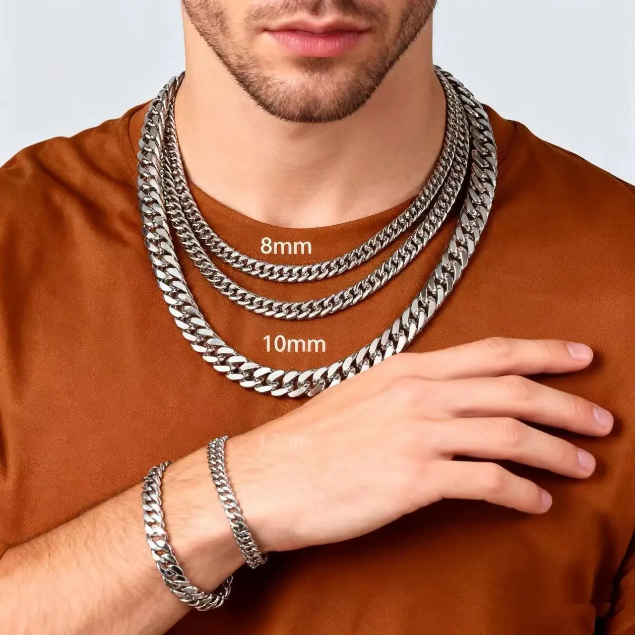 Stainless Steel Cuban Link Silver Color Chain Necklace For Men Gift Hip Hop Street Jewelry Accessories 8101214MM Wide 251029