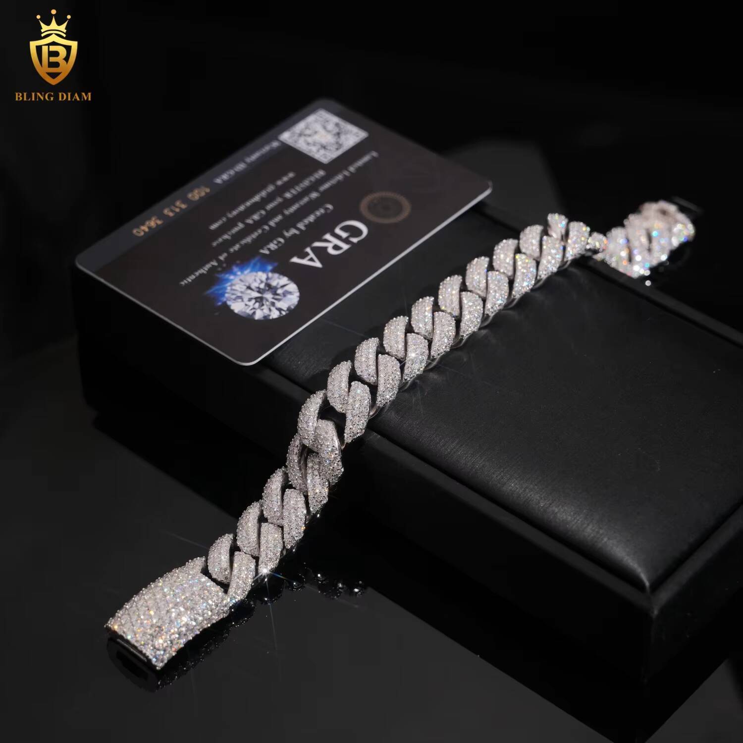 Fashion 15mm Crescent MoonShaped Moissanite Cuban Chain Bracelet Pass Diamond Tester VVS Moissanite HipHop Chain 925 Silver GRA