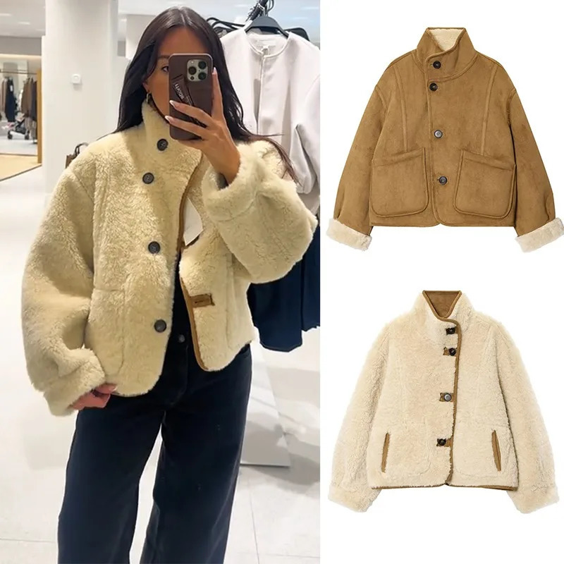CharmChant Reversible Shearling Jacket for Women Leather Jackets Fashion Winter 2025 Coat Female in Coats Warm Outerwears 251029