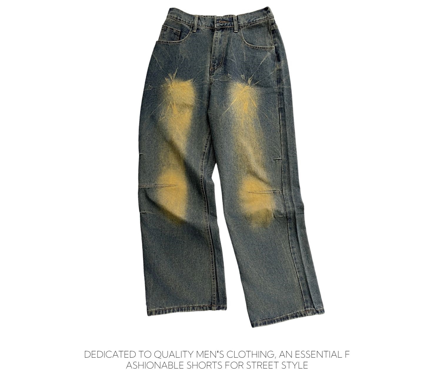 American retro jeans for men and women with a gradient design for spring and autumn, stylish and cool pants, high street vibe, straight-leg slightly f