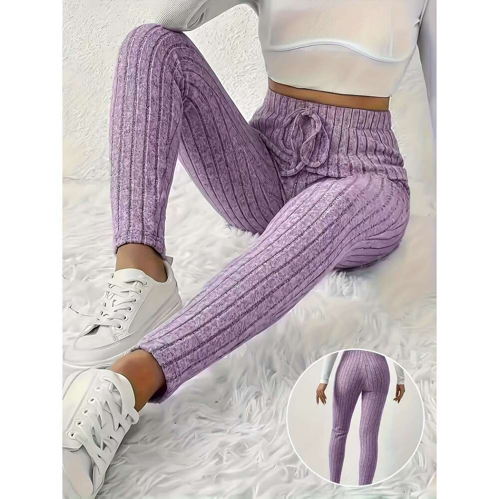 4Pcs Women's High-Waisted - Sexy Ribbed Design, Stretchy Comfortable, Solid Colors Black, Green, Purple, Beige Fall/Winter, Perfect For Running &