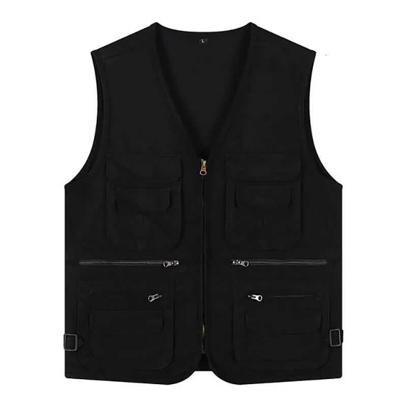 2024 New Fishing Male Casual Summer Big Size Cotton Sleeveless Vest With Many 6 Pockets Men Multi Pocket Photograph Waistcoat W251029
