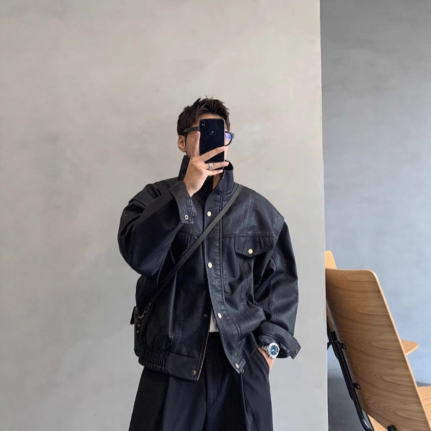 Designer Jacket High-end Short Motorcycle Leather Jacket For Men Autumn Trendy Brand Casual Loose Fit Cool Aviator PU Leather Jacket