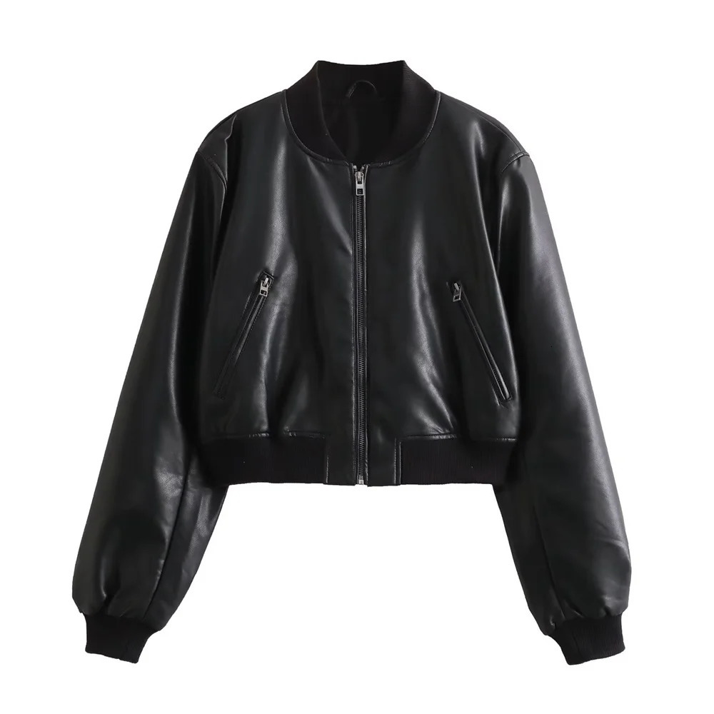 Autumn and Winter Womens Fashion Versatile Short Motorcycle Faux Leather Pilot Jacket Coat Leather Coat 251029