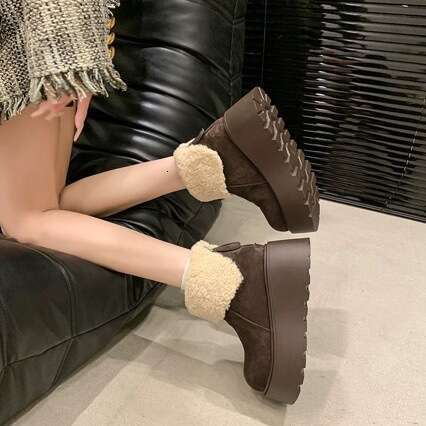 Thick-Soled Height-Increasing Snow for Women 2025 New Winter Designer Shoe Fleece-Lined Warm Furry Short Boots Fashionable Ugly-Cute Big-Toe Cotton Sh