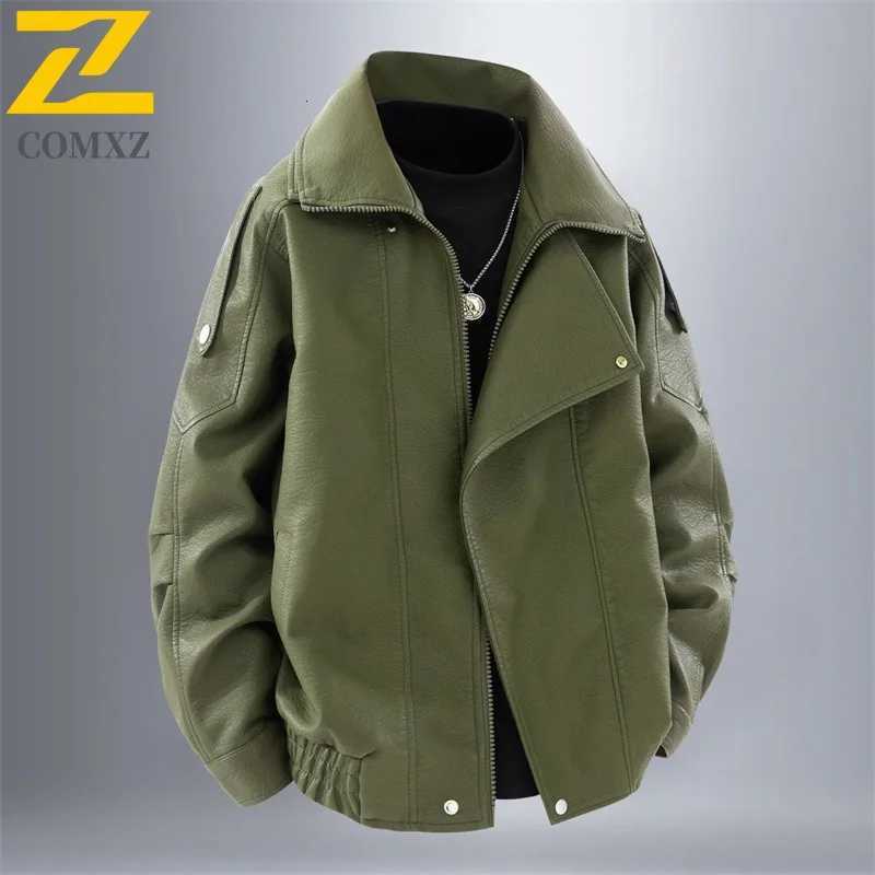 COMXZ Autumn Winter Motorcycle Jacket Cross Border Two Way Flight Jacket Trade Men Spring Autumn Leather JacketT251029