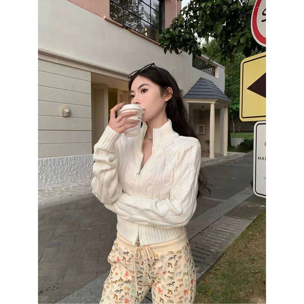 Vintage Turtleneck Zipper Cardigan For Women Autumn Loose Long Sleeves Knitted Sweaters Y2k Ladies Soft All Match Jumpers Women Sweater Designer Sweat