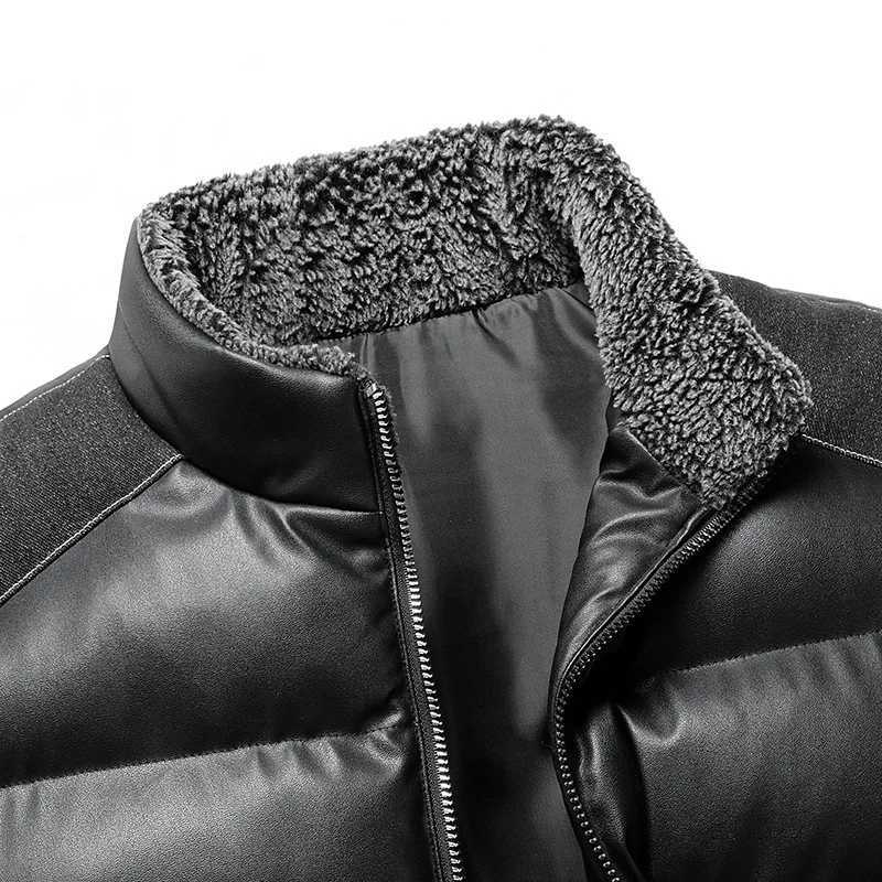 2025 Man Vest Winter Thicken Warm Solid Stand Collar Pocket Zipper Male Leather Waistcoat Windproof Sleeveless Daily Men Coat W251029