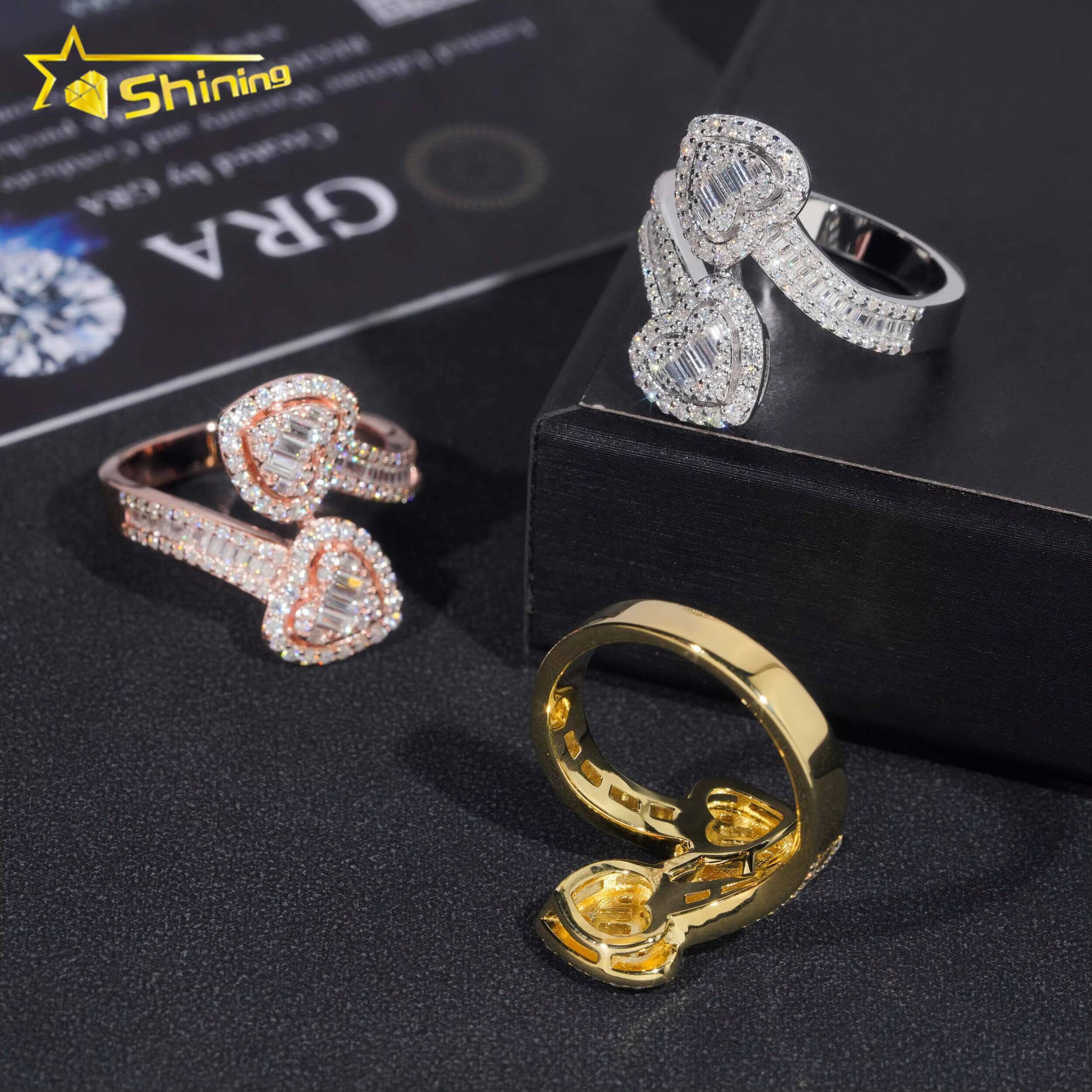 Fine Jewelry Iced Out Pass Diamond Tester Fashion Luxury 925 Sterling Silver Hip Hop Moissanite Heart Ring
